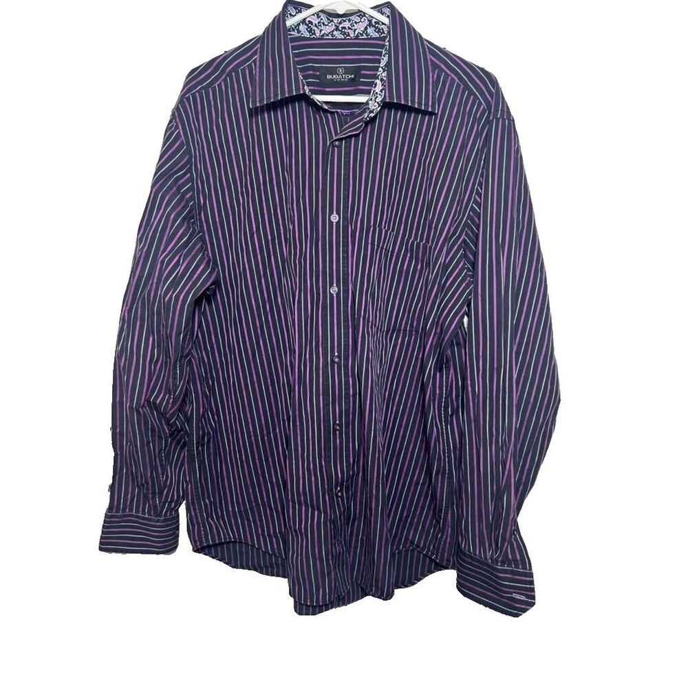 Bugatchi Uomo Button Down Shirt Men XL Purple Pinstripe Long Sleeve